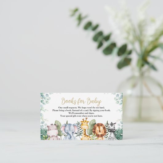 サファリ動物赤ちゃんシャワーベビー用ブック エンクロージャーカード (スタンド正面)