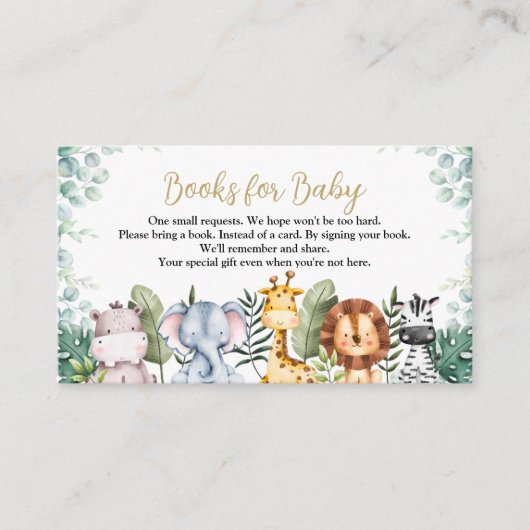 サファリ動物赤ちゃんシャワーベビー用ブック エンクロージャーカード (正面)