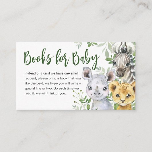 サファリ動物赤ちゃんシャワーベビー エンクロージャーカード (正面)
