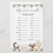 サファリ動物赤ちゃんシャワーワードスクランブルゲーム (正面/裏面)