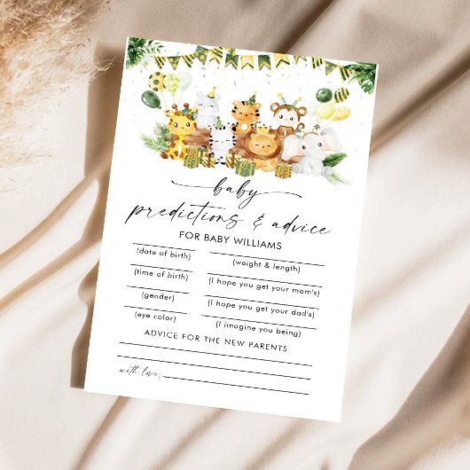 サファリ動物赤ちゃんシャワー予測カード