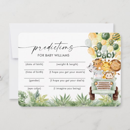 サファリ動物赤ちゃんシャワー予測カード 招待状 (正面)