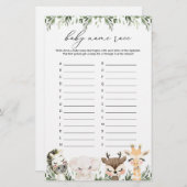 サファリ動物赤ちゃんシャワー名レースゲーム (正面/裏面)