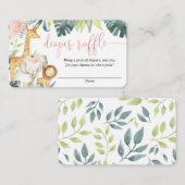 サファリ動物赤面ピンクの女の子おむつラッフルカード エンクロージャーカード (正面/裏面)