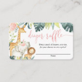 サファリ動物赤面ピンクの女の子おむつラッフルカード エンクロージャーカード (正面)