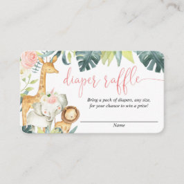 サファリ動物赤面ピンクの女の子おむつラッフルカード エンクロージャーカード