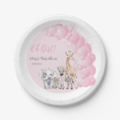 サファリ動物赤面ピンクボホベビーガールシャワー ペーパープレート (正面)