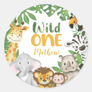 サファリ動物野生の1歳の誕生日ジャングルボーイCL ラウンドシール
