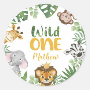 サファリ動物野生の1歳の誕生日ジャングルボーイCL ラウンドシール