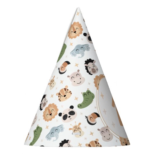 サファリ動物1歳の誕生日の男の子の年齢紙帽子 パーティーハット (左)