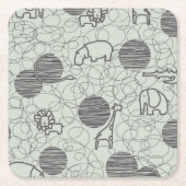 サファリ動物1 スクエアペーパーコースター (正面)