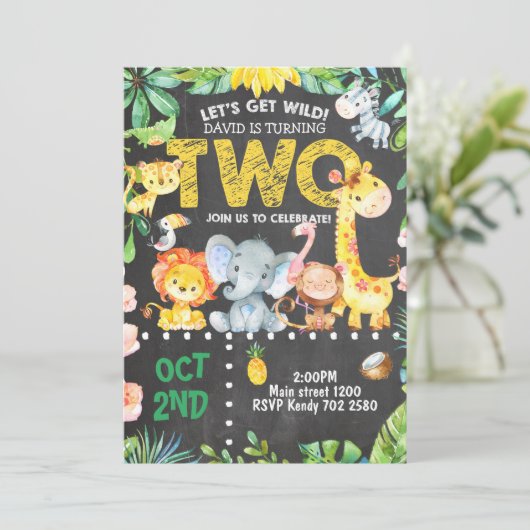 サファリ動物2歳の誕生日招待状ジャングルZOO 招待状 (スタンド正面)