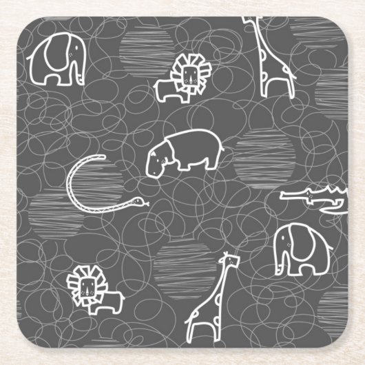 サファリ動物5 スクエアペーパーコースター (正面)