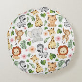 サファリ動物 – かわいいサファリの赤ちゃん動物 ラウンドクッション (裏面)