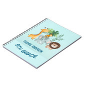 サファリ動物 キッズ 学校 オーダーメイド 名前 ノートブック (左側)