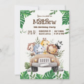 サファリ動物 | ジャングル動物の誕生日パーティー 招待状 (正面)