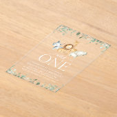 サファリ動物，ジャングル，ワイルドワン，最初の誕生日 アクリル招待状 (レイダウン)