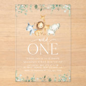 サファリ動物，ジャングル，ワイルドワン，最初の誕生日 アクリル招待状 (正面)