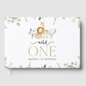 サファリ動物，ジャングル，ワイルドワン，最初の誕生日 ゲストブック (正面)