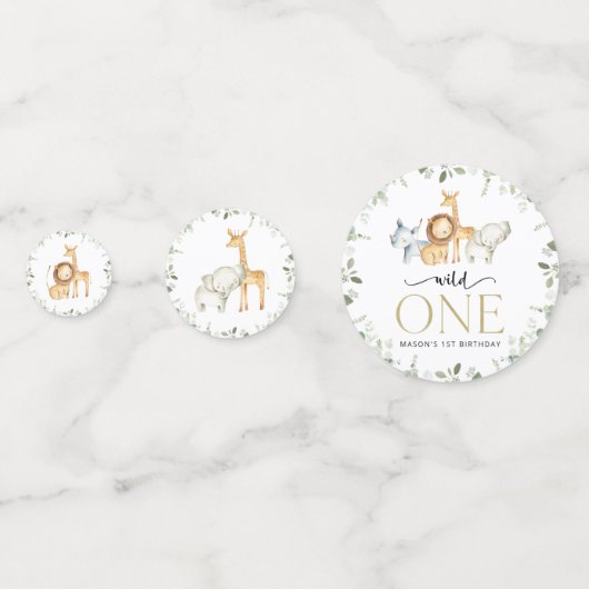 サファリ動物，ジャングル，ワイルドワン，最初の誕生日 コンフェッティ (正面)