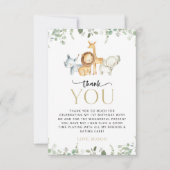 サファリ動物，ジャングル，ワイルドワン，最初の誕生日 サンキューカード (正面)