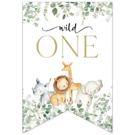 サファリ動物,ジャングル,ワイルドワン,最初の誕生日 バンティングフラッグ