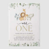 サファリ動物,ジャングル,ワイルドワン,最初の誕生日 ベラム紙招待状 (正面)