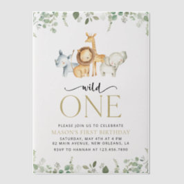 サファリ動物,ジャングル,ワイルドワン,最初の誕生日 ベラム紙招待状