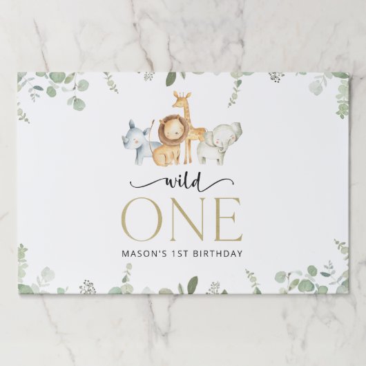 サファリ動物，ジャングル，ワイルドワン，最初の誕生日 ペーパーパッド (正面)