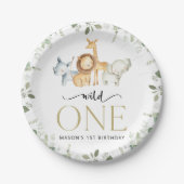 サファリ動物,ジャングル,ワイルドワン,最初の誕生日 ペーパープレート (正面)