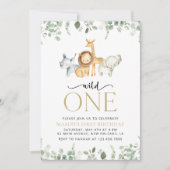 サファリ動物，ジャングル，ワイルドワン，最初の誕生日 招待状 (正面)