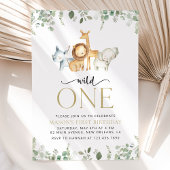 サファリ動物，ジャングル，ワイルドワン，最初の誕生日 招待状