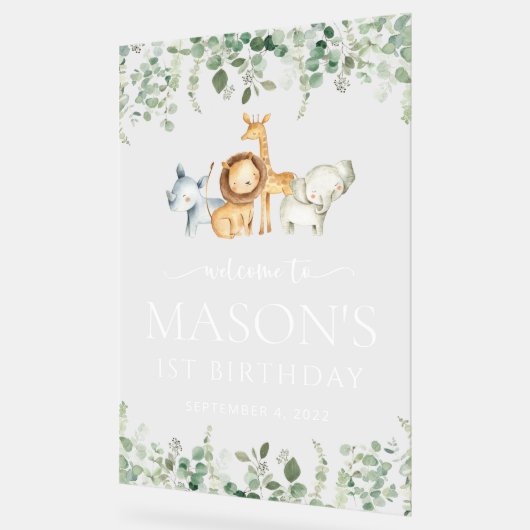 サファリ動物，ジャングル，ワイルドワン，誕生日へようこそ アクリルサイン (傾斜)