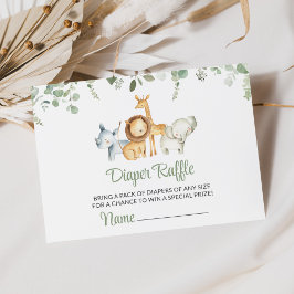 サファリ動物，ジャングル，緑，おむつラッフル エンクロージャーカード