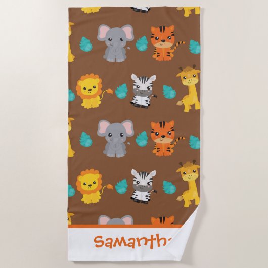 サファリ動物 ビーチタオル (正面)