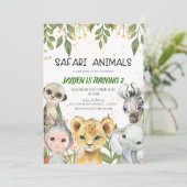 サファリ動物 男の子 誕生日パーティー-ジャングル野生生物 招待状 (スタンド正面)