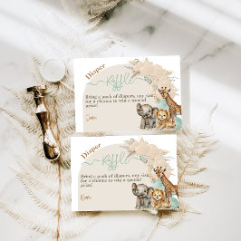 サファリ動物Boho Ohボーイベビーシャワーオムツ エンクロージャーカード