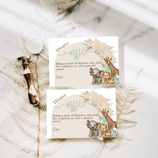 サファリ動物Boho Ohボーイベビーシャワーオムツ エンクロージャーカード