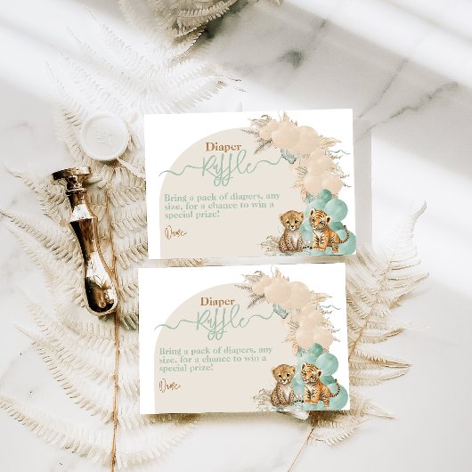 サファリ動物Boho Oh男の子ベビーシャワーオムツ エンクロージャーカード