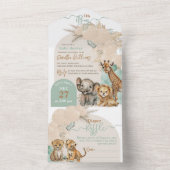 サファリ動物Boho Oh Boyベビーシャワー オールインワン招待状 (内側)