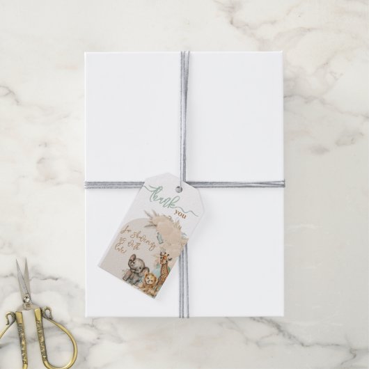 サファリ動物Boho Oh Boyベビーシャワー ギフトタグ (より糸付き)