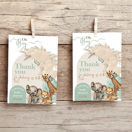 サファリ動物Boho Oh Boyベビーシャワー サンキューカード