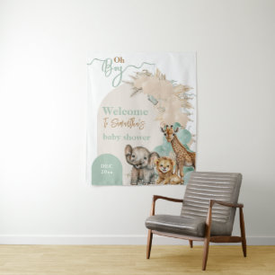 サファリ動物Boho Oh Boy Baby Showerへようこそ タペストリー