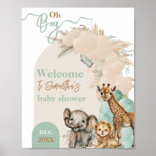 サファリ動物Boho Oh Boy Baby Showerへようこそ ポスター
