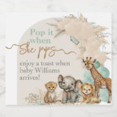 サファリ動物Boho Oh Boy Baby Shower彼女のポップ スパークリングワインラベル (シングルラベル)