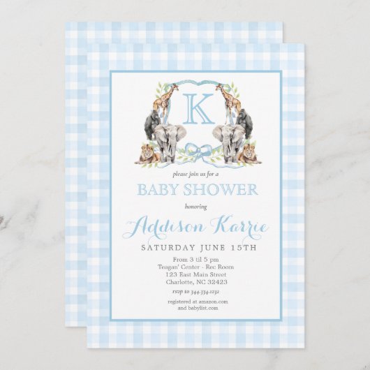 サファリ名門私立校風のークレストベビーシャワー招待状 招待状 (正面/裏面)