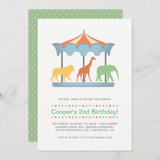 サファリ回転木馬誕生日招待状 招待状 (正面/裏面)