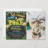 サファリ恐竜誕生日招待状と写真 招待状 (正面)