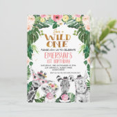 サファリ描動物フローラワイルドワン誕生日 招待状 (スタンド正面)