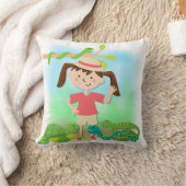 サファリ枕のダークヘアガール クッション (ブランケット)